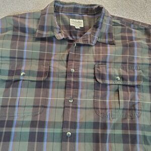 Cabela's Men's Button Up Shirt Size 2XL XXL Green Black Plaid Elbow Patches